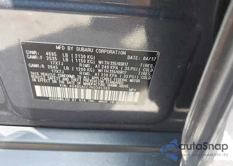 2017 Subaru Outback 2.5I Premium z USA, uszkodzony, nr VIN 4S4BSACC7H3385383